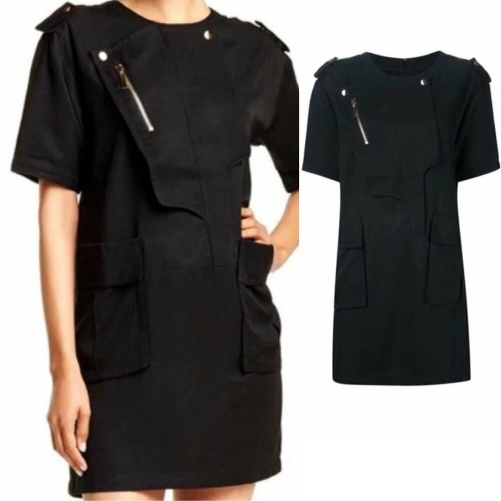 Thomas Wylde Bramble Mini Shift Dress Utility Pockets Black, size XS